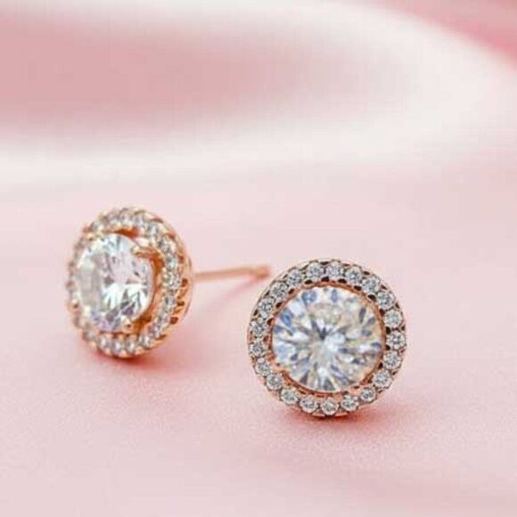 Ladies Round Crystal Earrings - Picture 2 of 7